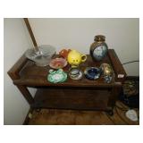 Carnival glass bowls, Blue art glass ash tray,