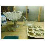 Pedestal punch bowl w/ ladle and 2nd bowl some