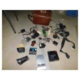 Camera bag, cords, Movie screen, Cables