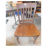 WOOD CHAIR AND BLACK LAMP