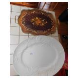 ETCHED BOWL, CAKE PLATE, 2 TRAYS