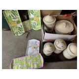 CANISTERS ONE LID CRACKED, RACHEL RAY BOWLS 3