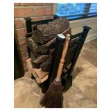 FIREPLACE TOOL SET WITH LOG STORAGE AND BROOM