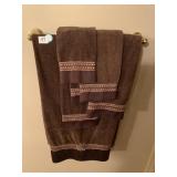 BROWN FANCY GUEST TOWELS WITH BAND 6 PC.
