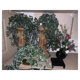 TWO CHERUB PEDESTAL PLANTERS AND ARTIFICAL