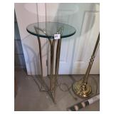 CONTEMPORARY GLASS AND BRASS TABLE 13" X 30" H