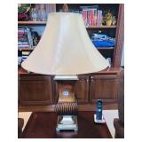 COMPOSITION BRONZE AND SILVER URN STYLE LAMP 33" H