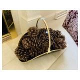 BRASS AND BLACK LOG HOLDER PINECONE NOT INCLUDED