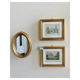 TWO GOLD FRAME PICTURES AND MIRROR