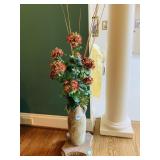 CERAMIC PEDESTAL AND FLOWER ARRANGEMENT 2 PC.