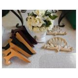EASELS, SILK FLOWERS IN URN, SHELF BRACKETS
