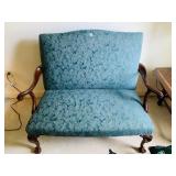 SETTEE WITH TURNED CARVED  LEGS AND ARMS