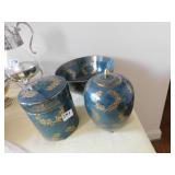 BOWL WHEAT DESIGN, GOLD &  BLUE