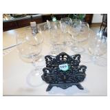 CAST NAPKIN HOLDER & WINE GLASSES
