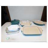 CREUSET CASSEROLE PANS (3) OLIVE & THYME