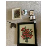 FRAMED NEEDLE POINT, ROSES IN SHADOW BOX, FAUX
