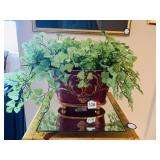 METAL WINE COLOR PLANTER W/ GREENS 11" H X 18 W