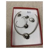 STERLING ROSE CHOCKER NECKLACE, RING, BRACE-
