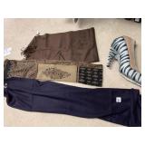 SCARVES - NAVY, PASHMINA BROWN WITH FRINGE,
