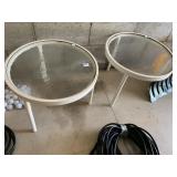 PAIR OF PATIO TABLES ALMOND W/ GLASS TOP