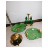 ITALY DISHES GREEN WITH GOLD TRIM, DUAL CRUET W/