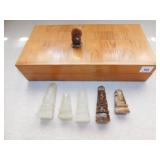 CHESS SET CARVED STONE PIECES 15 1/2" W X 8" CASE