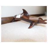 WOOD CARVED DOULPHIN ZERICOTE WOOD 12" L X 4" H
