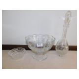 WATERFORD BOWL, DECANTER, PEDESTAL BOWL