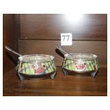 ENAMELED MASTER SALTS W/ SPOONS IN OB