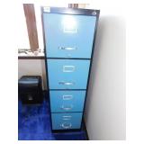 BLACK WITH BLUE 4 DRAWER FILE CABINET LIKE NEW