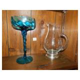 PEDESTAL DISH AND WATER PITCHER 11" H