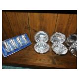 FOUR PEWTER GLASSES IN BOX, SILVERPLATE BOWLS