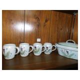 STONEWARE BUCHAN OVEN WARE SCOTLAND & 4 MUGS