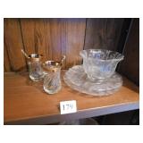 GOLD CONDIMENT HOLDERS W/ SPOONS, SIGNED BASE