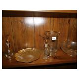 GOLD TRIM BOWL, VASE, VINIGAR AND OIL, PLATE, ETC