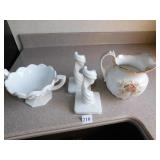 MILK GLASS CENTER PC. BOWL, CANDLE STICKS