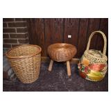HAND WOVEN BASKET 20" H WITH HANDLE AND STOOL