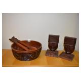 HONDURA CARVED BOOKENDS 8" H X 5" W , SALAD BOWL