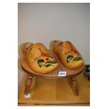 WOOD STOOL AND HOLLAND SHOES HAND PAINTED TOP