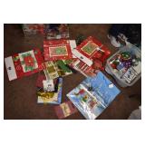 BIN WITH LID AND HOLIDAY BAGS, PICTURE FRAME,