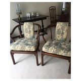 Two matching wood & upholstered side chairs