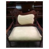 Antique wood & upholstered settee