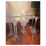 CANDLE STICKS AND 2 PC. PEDESTAL HURRICANE 12" H
