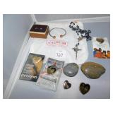 HORSESHOE EARRINGS PIERCED, ROSARY BEADS,