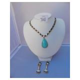 TURQUOISE COLOR CENTER STONE AND PIERCED EARRING