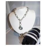 RHINESTONE BRACELTS AND SILVER TONE NECKLACE