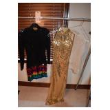GOLD SEQUIN DRESS W/ SLIT & BLACK SEQUIN W/