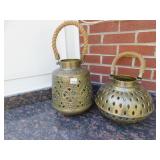 METAL VESSEL WITH ROPE HANDLES 12" H & 8 1/2" H
