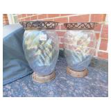 LARGE GLASS AND METAL CANDLE HOLDERS SWIRL GLASS