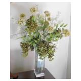 GLASS VASE WITH SILK FLOWERS WHITE 28" H X 26" w